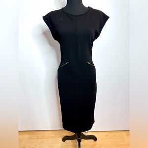 2B Bebe | Cap Sleeve Sheath Midi Dress Gold Zippers